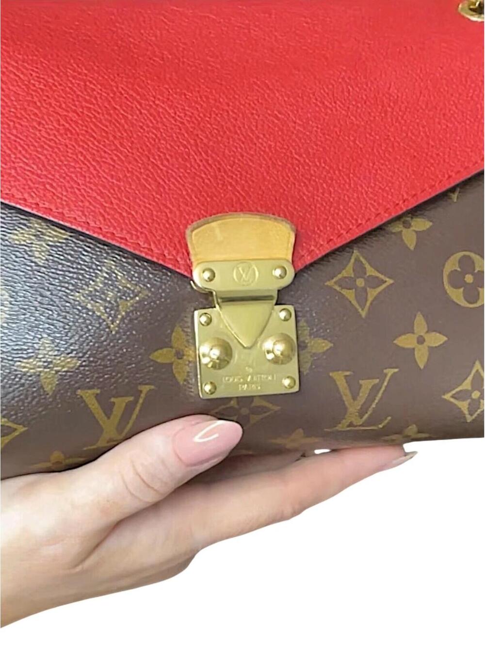 Louis Vuitton Red and Brown Monogram Shoulder Bag with Gold Chain - Picture 4 of 14